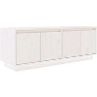 vidaXL TV Cabinet in Elegant White | Solid Pinewood Furniture | Rustic Design | Ample Storage with 4 Doors and 2 Compartments | Ideal for Livingroom & Bedroom