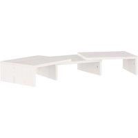 vidaXL Solid Pine Wood White Monitor Stand - Space-Saving Desk Cabinet Desktop Riser with Adjustable Length and Storage