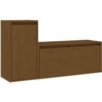 vidaXL Solid Pinewood TV Cabinets - 2 Pcs Honey Brown Floating Wall Units for Living Room