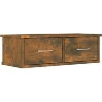 vidaXL Wall Cabinet - Smoked Oak Engineered Wood - 60x26x18.5 cm - Wall Mounted Floating TV Unit with 2 Drawers - Home Decor and Storage Solution