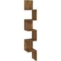 vidaXL Engineered Wood Wall Corner Shelf in Smoked Oak, 127.5 cm High, Ideal for Living Room/Bedroom/Kitchen, Easy Assembly Required