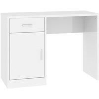 vidaXL High Gloss White Desk with Drawer and Cabinet - Modern Rectangular Desk in Engineered Wood for Office or Home