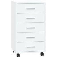 vidaXL Drawer Cabinet - Mobile and Versatile Storage Solution with 5 Drawers, High Gloss White Engineered Wood, Perfect for Office and Kids/' Room.