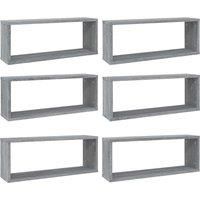 vidaXL 6 pcs Grey Sonoma Engineered Wood Wall Cube Shelves - Stylish Display and Storage Solution for Living Room, Bedroom and Office