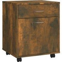 vidaXL Rolling Cabinet with Storage Compartment and Drawer, Lockable Castors, Easy Assembly - Smoked Oak Engineered Wood Material, Living Room Storage Solution