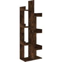 vidaXL Modern Freestanding Book Cabinet in Smoked Oak Engineered Wood - Compact Book Organiser with Wall Attachment and Tree-Shaped Design for Living Room