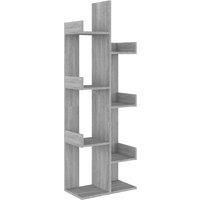 vidaXL Free-Standing Book Cabinet in Grey Sonoma Engineered Wood, Compact and Space-saving, Unique Tree Design with Multiple Shelves