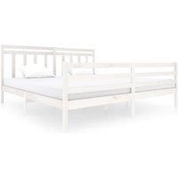 vidaXL Solid Pinewood Bed Frame - White, 200 x 200 cm with Detachable Headboard and Sturdy Structure for Master Bedroom and Guest Room