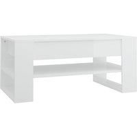 vidaXL Coffee Table in High Gloss White, Multifunctional Living Room Furniture with Storage Shelf, Smooth Engineered Wood - 102x55x45cm