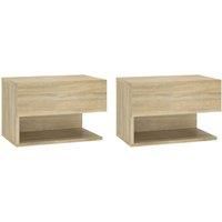 vidaXL 2x Wall Bedside Cabinets Home Bedroom Nightstand Floating Wall Hung Bed Cabinet Bedside Unit Indoor Furniture Sonoma Oak Engineered Wood