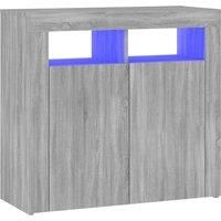 vidaXL Minimalist Sideboard with RGB LED Lights, Grey Sonoma, Engineered Wood, Ample Storage Space, 80x35x75 cm for Living Room and Bedroom