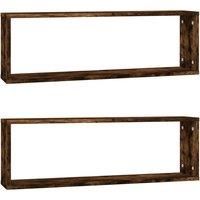 vidaXL Wall Cube Shelves 2 pcs Smoked Oak 80x15x26.5 cm Engineered Wood