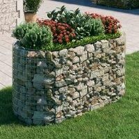 vidaXL Gabion Raised Bed - Galvanised Iron Silver Flower Planter for Garden or Patio, Heavy-Duty and Weather-Resistant, Oval-Shaped - 200x100x100 cm