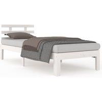 vidaXL Solid Pinewood Single Bed Frame with Plywood Slats, Modern Design, 75x190 cm Mattress Compatible, White Finish