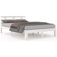 vidaXL King Size Bed Frame in White Solid Pinewood - Modern 150x200 cm Bedframe with Comfortable Headboard and Durable Slats