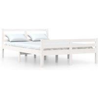 Vidaxl Bed Frame White Solid Wood 135X190 Cm Double, White