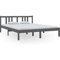 Vidaxl Bed Frame Grey Solid Wood 150X200 Cm King Size, Grey