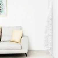 vidaXL Slim Artificial Half Christmas Tree - Lifelike PVC Material - Space-saving & Reusable Christmas Decor - White - With Steel Stand - Easy Assembly 120cm