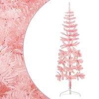 vidaXL Slim Half Christmas Tree - Artificial PVC Pink Christmas Tree with Steel Stand - Lifelike Appearance with 176 Tips - Space-Saving Wall-Placed Festive Decoration - Easy Assembly