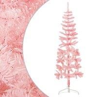 /'vidaXL Slim Artificial Half Christmas Tree with Stand - Modern Pink PVC Xmas Decoration for Compact Spaces - 180 cm with 246 Tips