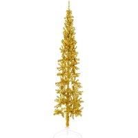 vidaXL Elegant Slim Artificial Half Christmas Tree in Gold - PVC Material 180 cm Height with Stand, Space-Saving Wall Design, Easy Assembly