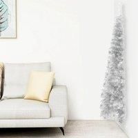 /'vidaXL Silver Slim Artificial Half Christmas Tree with Stand - Space-Saving, Lifelike PVC Material, 120 cm Tall, Modern Xmas Decor for Small Spaces