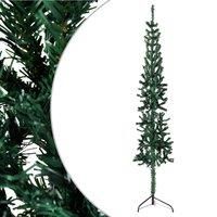 vidaXL Slim Artificial Half Christmas Tree – Wall-Placed Space-Saving Christmas Decoration - Green PVC Foliage and Sturdy Steel Stand - 150 cm Tall