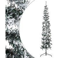 /'vidaXL Artificial Half Christmas Tree with Flocked Snow - 180 cm Tall Green and White Slim Christmas Tree Made of PVC and Steel - Space-Saving Xmas Decor Feature
