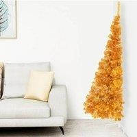 vidaXL Artificial Half Christmas Tree with Sturdy Stand – Holiday Indoor Decoration, Space Saving Design – Gold PVC Branches, 180 cm Height.