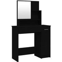vidaXL Dressing Table with Mirror in Black - Engineered Wood Vanity Table with Ample Storage - Versatile Bedroom Furniture with Elegant Design
