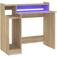 vidaXL Engineered Wood Desk with LED Lights, with Spacious Tabletop, Partial Back Plate for Comfort, in Sonoma Oak Finish, 97x45x90 cm
