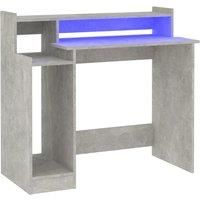 (Concrete grey) vidaXL Desk with LED Lights Computer Table Study Writing Desk Engineered Wood