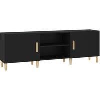 vidaXL Black TV Cabinet in Engineered Wood- Contemporary Storage Unit with Shelves and Compartments for Living Room/Bedroom