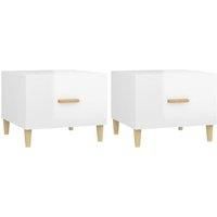 vidaXL Coffee Tables Set of 2, High-Gloss White, Engineered Wood and Solid Eucalyptus Wood, Features Drawer Storage, Easy Assembly, Modern Minimalist Design