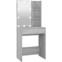 vidaXL Dressing Table in Modern Grey Sonoma with LED Mirror, Spacious Storage Drawer and Open Shelves, Resistant Engineered Wood Structure, Easy Assembly - 60x40x140 cm