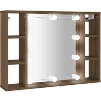 vidaXL Mirror Cabinet with LED Brown Oak 76x15x55 cm