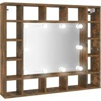 vidaXL Smoked Oak Mirror Cabinet with LED Lights and Ample Storage Space – Wall-Mounted, Durable Engineered Wood Design for Modern Bathrooms
