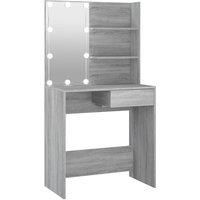 vidaXL Grey Sonoma Dressing Table with LED, Engineered Wood Makeup Stand, Bedroom Furniture, Ample Storage Space, 74.5x40x141 cm