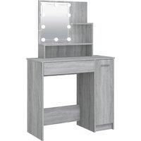vidaXL Modern Dressing Table with LED and USB, Grey Sonoma, Asymmetrical Design, Made from Engineered Wood