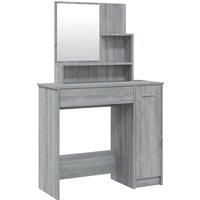 vidaXL: Grey Sonoma Dressing Table with Mirror, Makeup Vanity Desk Engineered Wood with Drawer, Shelves and Door for Bedroom Decor