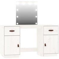 vidaXL White Solid Pine Wood Dressing Table Set - Bedroom Vanity with Ample Storage, LED Lights and Mirror, Rustic Scandinavian Style