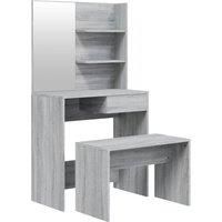vidaXL Modern Grey Sonoma Dressing Table Set Vanity Desk with Mirror for Bedroom and Cloakroom with Ample Storage for Cosmetics and Jewellery