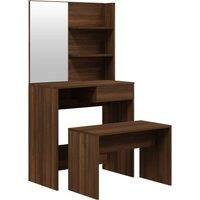 vidaXL Brown Oak Dressing Table Set - Modern Bedroom Makeup Vanity Desk with Mirror & Stool, Ample Storage Space - Engineered Wood Construction