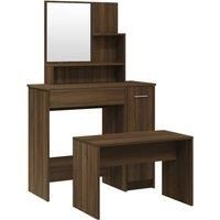 vidaXL Brown Oak Bedroom Dressing Table Set - Modern Design Vanity Desk with Mirror, Stool, and Ample Storage - Engineered Wood and Acrylic
