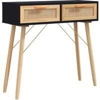 vidaXL Console Table Black 80x30x75 cm Solid Wood Pine&Natural Rattan