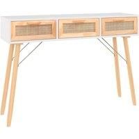vidaXL Scandinavian Console Table with Drawers - White & Natural Rattan, Rectangular Living Room Table, Engineered Wood & Pinewood, 105x30x75 cm