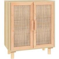 vidaXL Engineered Wood and Solid Pinewood Sideboard with Natural Rattan Weaving Design, Brown, for Living Room and Bedroom