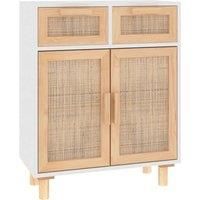 vidaXL Sideboard White 60x30x75 cm Solid Wood Pine and Natural Rattan