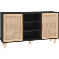 vidaXL Sideboard Black 105x30x60 cm Solid Wood Pine and Natural Rattan