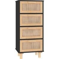 vidaXL Sideboard Black 40x30x90 cm Solid Wood Pine and Natural Rattan
